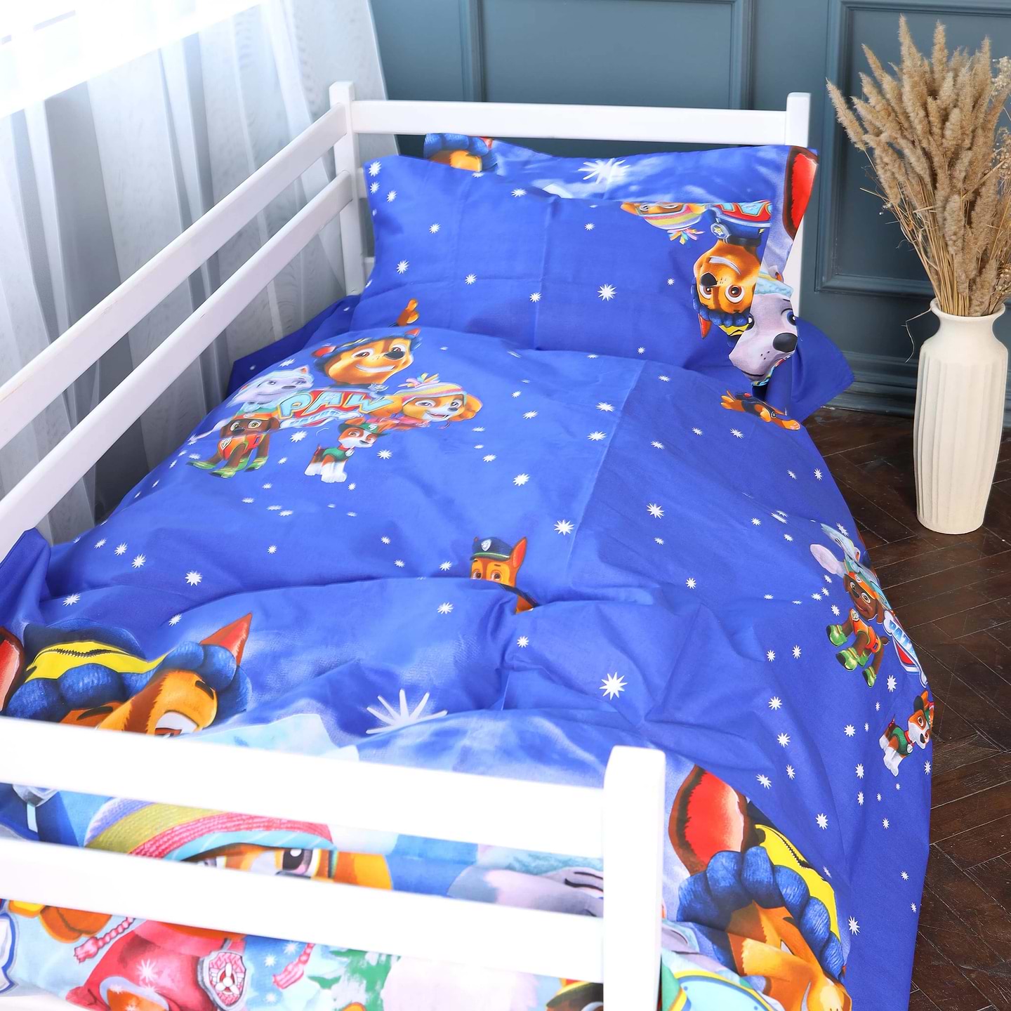 Комплект постільної білизни дитячий MirSon 110x140 см 17-0794 Paw Patrol Winter blue Бязь (2200011428284)